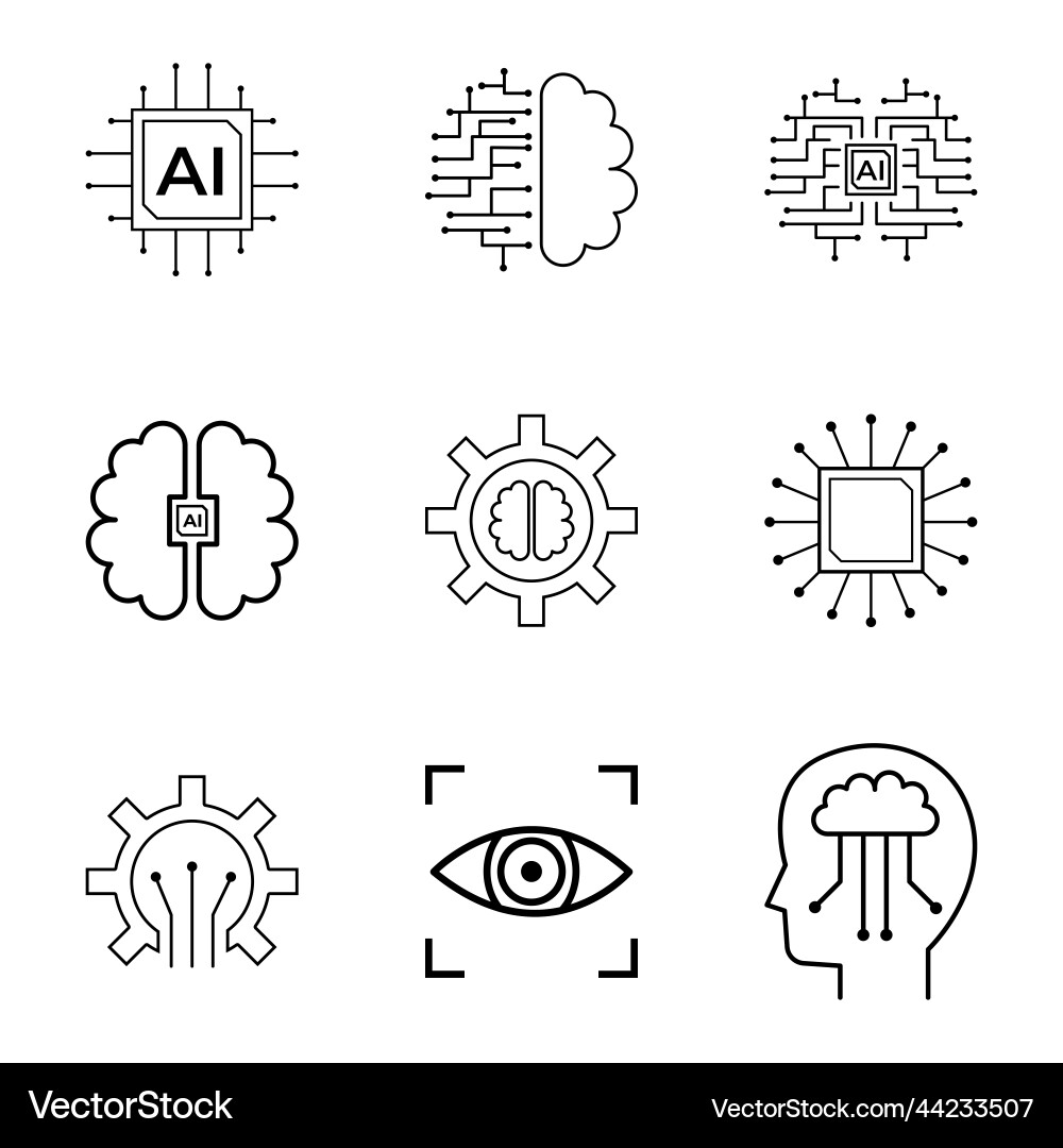 Ai icon set line art style machine learning vector image