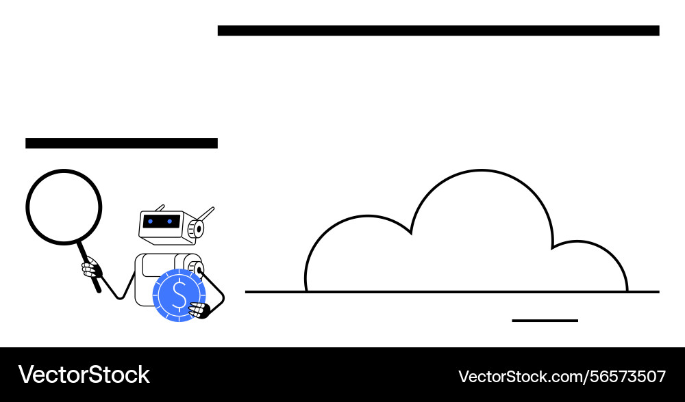 Ai robot analyzing financial data with magnifying vector image
