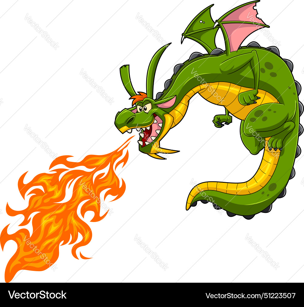 Angry green dragon cartoon character flying Angry green dragon cartoon character flying vector image