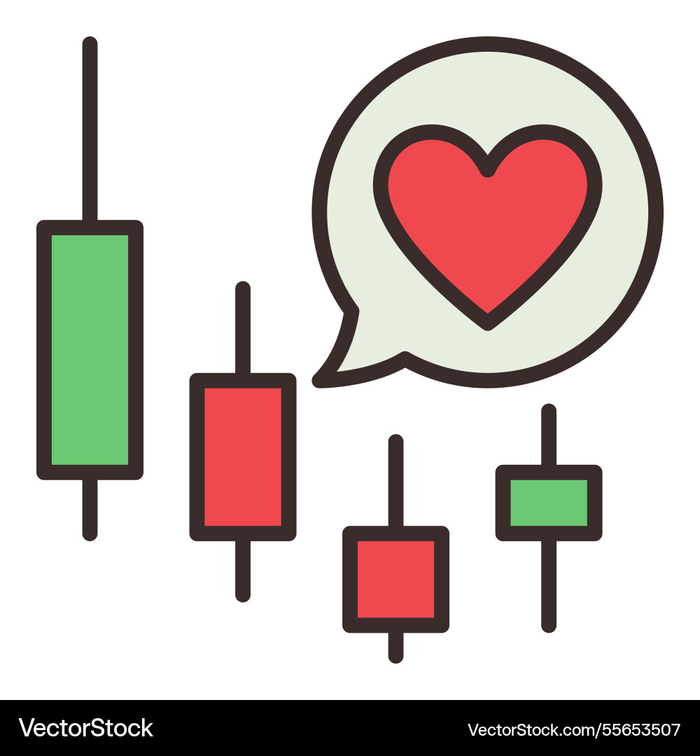 Candlestick chart with heart in speech bubble Candlestick chart with heart in speech bubble vector image