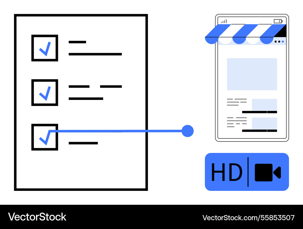 Checklist linking to web page and video quality Checklist linking to web page and video quality vector image