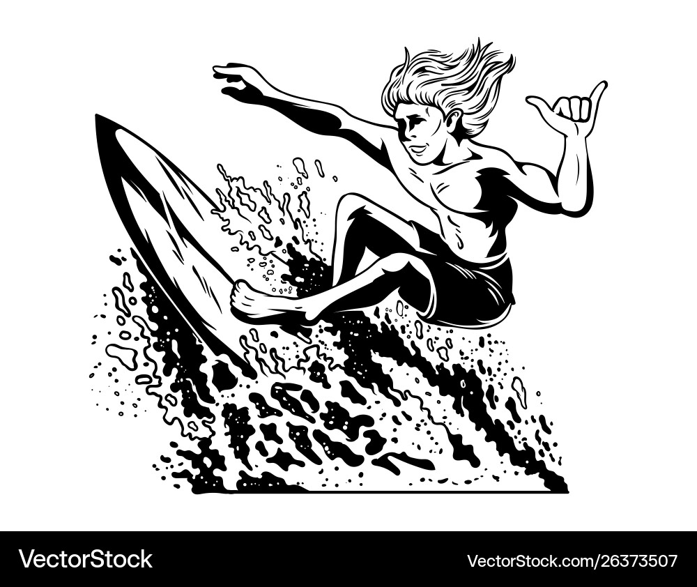 Crazy Surfer on Wave Vector Image