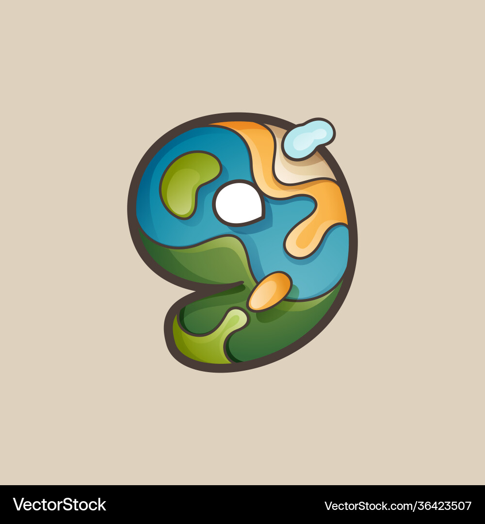 Number nine logo with topographic map line pattern Number nine logo with topographic map line pattern vector image