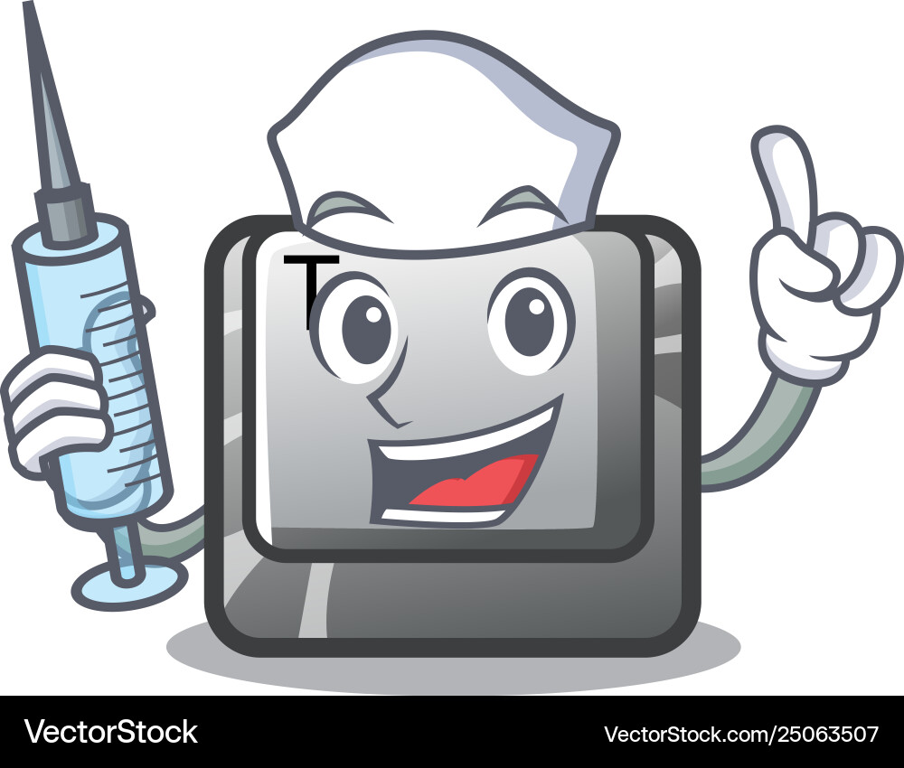 Nurse t button installed on character computer Vector Image