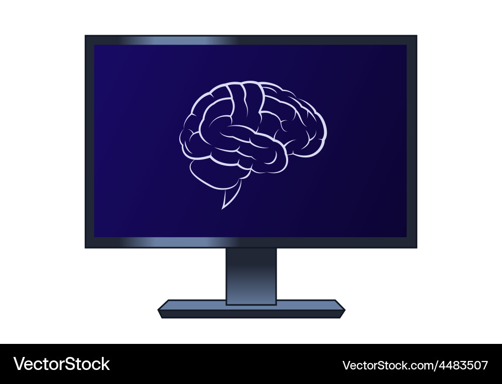 Symbol of the brain on computer lcd monitor Vector Image
