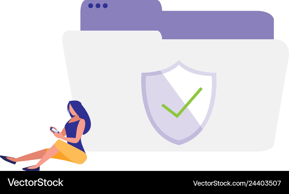 Woman using folder document with shield Woman using folder document with shield vector image