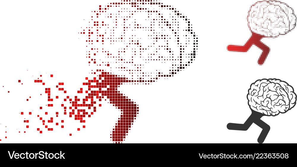 Dissolving dot halftone running brain icon Vector Image