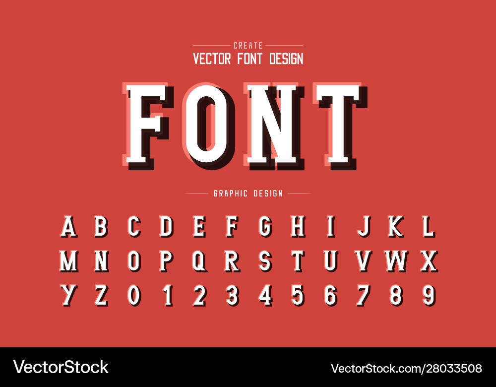 Font and alphabet with shadow writing style Font and alphabet with shadow writing style vector image