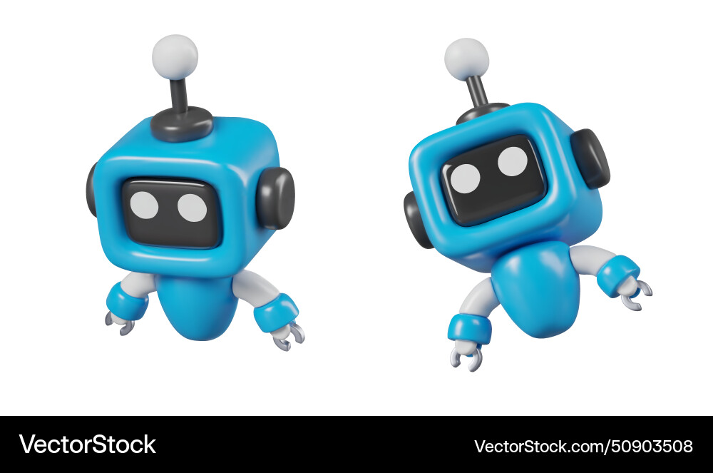 Funny mini robot in different positions small Funny mini robot in different positions small vector image