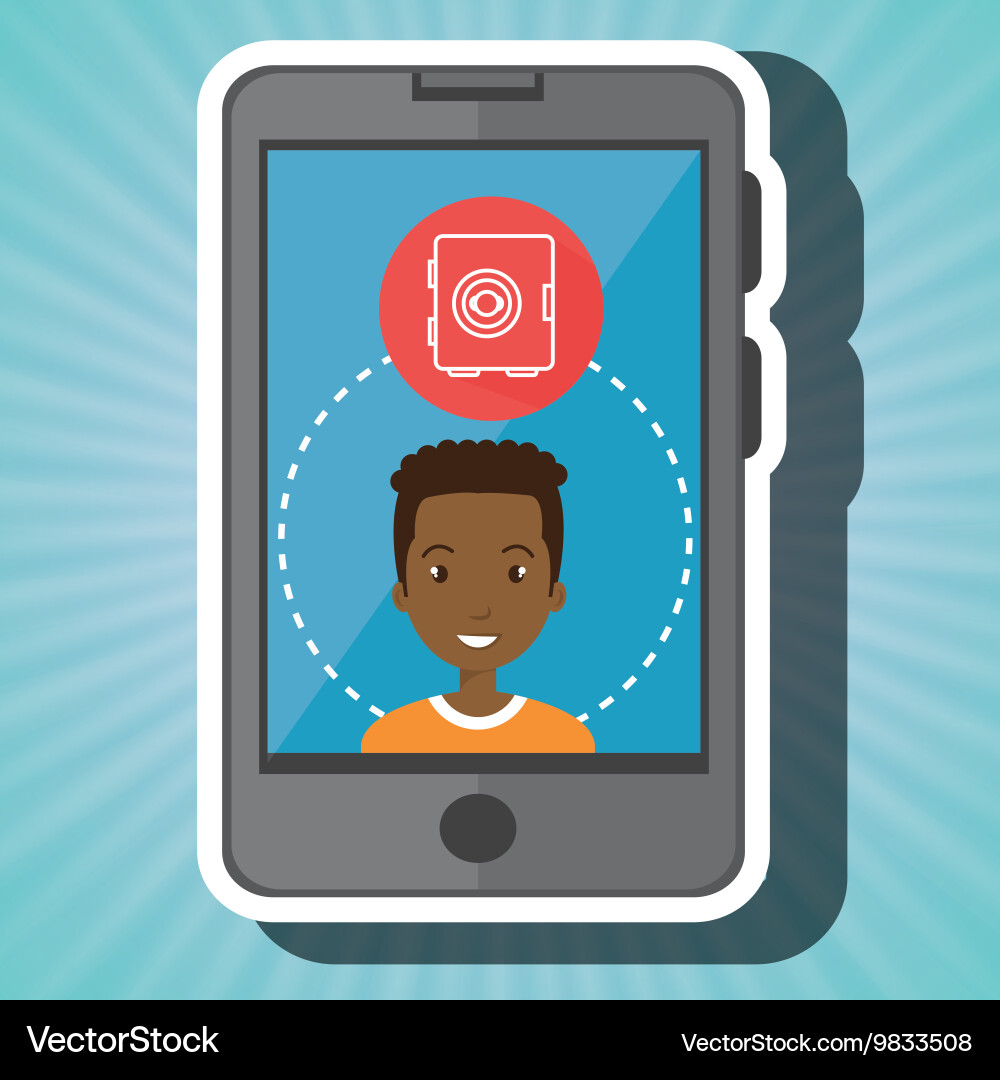 Man smartphone with safe box isolated icon design vector image