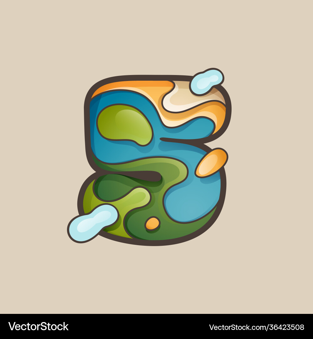 Number five logo with topographic map line pattern Number five logo with topographic map line pattern vector image