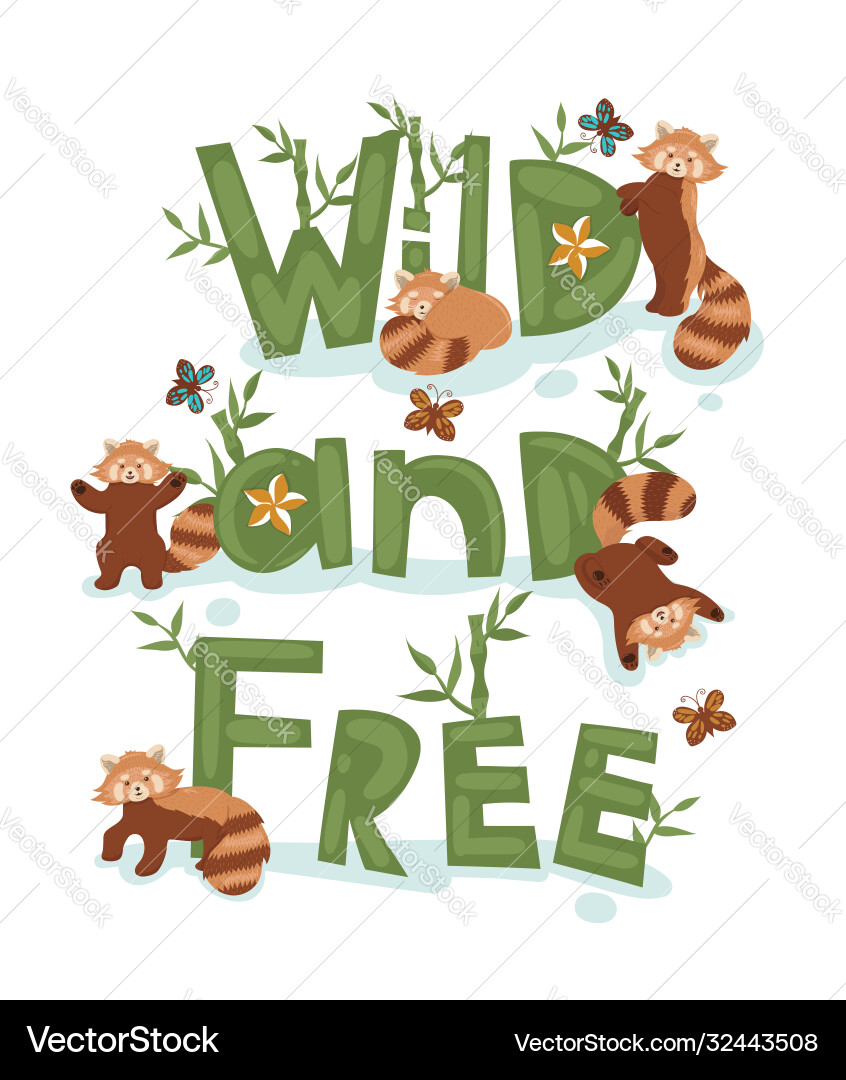 Poster with red pandas and words wild Poster with red pandas and words wild vector image