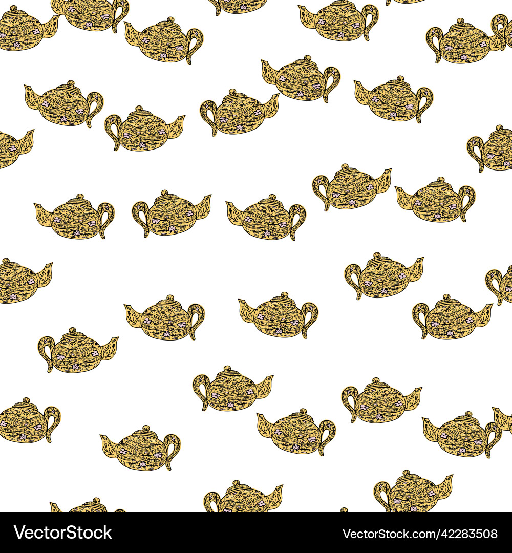 Seamless pattern with cute teapots background Vector Image