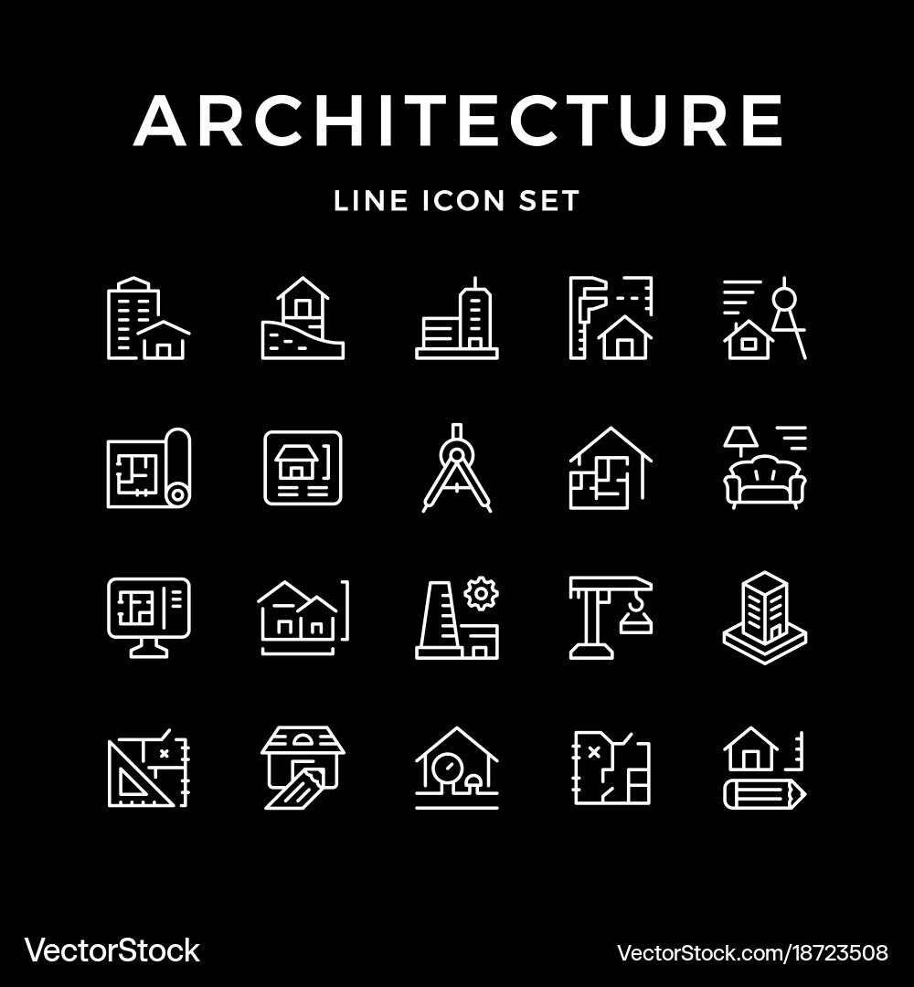 Set line icons of architecture vector image