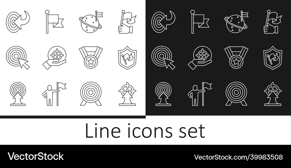 Set line target shield with flag moon arrow Set line target shield with flag moon arrow Vector Image