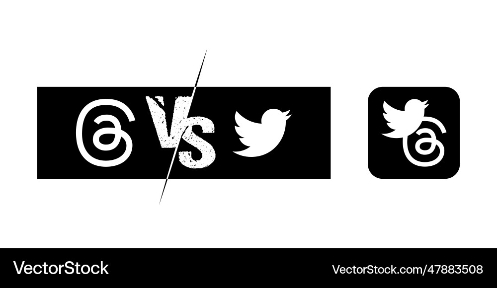 Threads vs twitter mobile app icon Threads vs twitter mobile app icon vector image