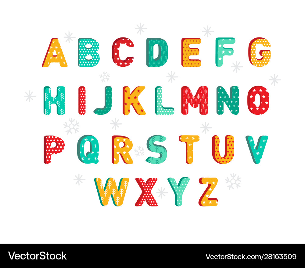 Abc colorful new year or christmas alphabet Abc colorful new year or christmas alphabet vector image