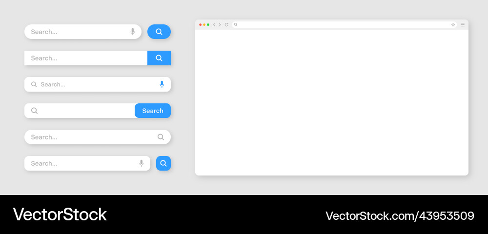 Blank internet browser window with various search vector image