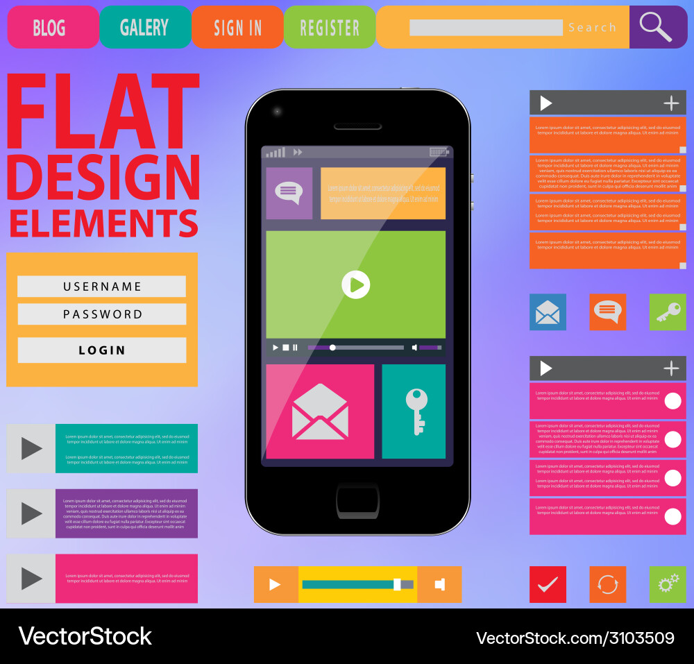 Flat web design elements buttons icons vector image