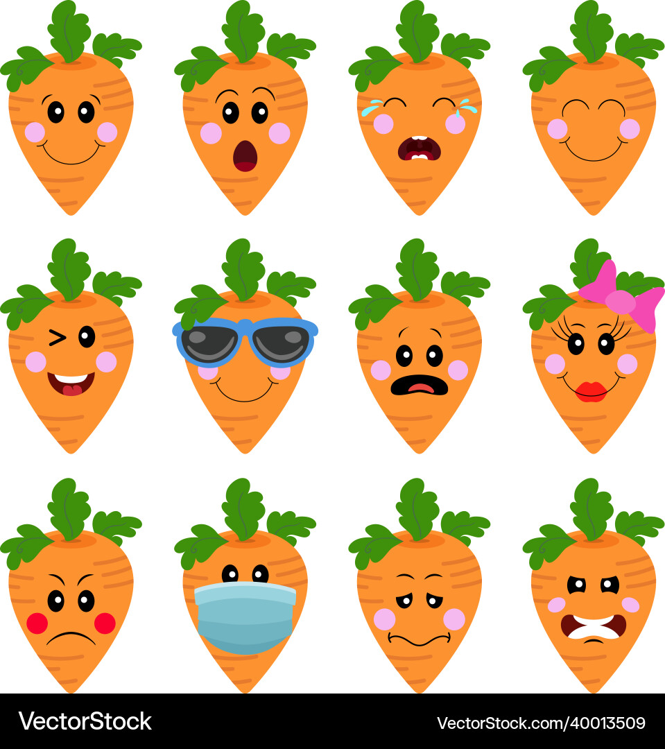 Funny carrots with feature a different expressions Funny carrots with feature a different expressions Vector Image