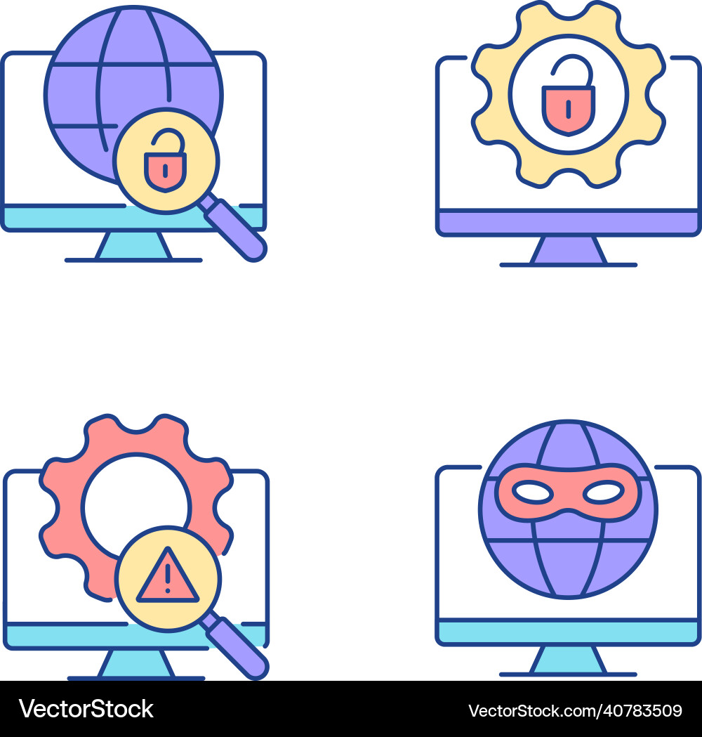 Illegal activities detection rgb color icons set Illegal activities detection rgb color icons set vector image
