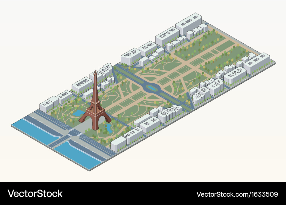 Isometric eiffel tower and champ de mars vector image