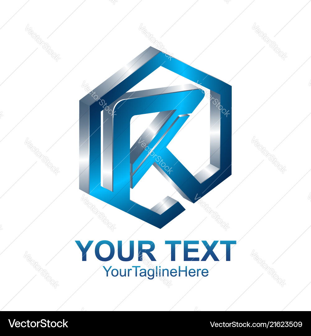 Modern R Initial Logo – Blue Hexagon – Royalty-Free Vector | VectorStock