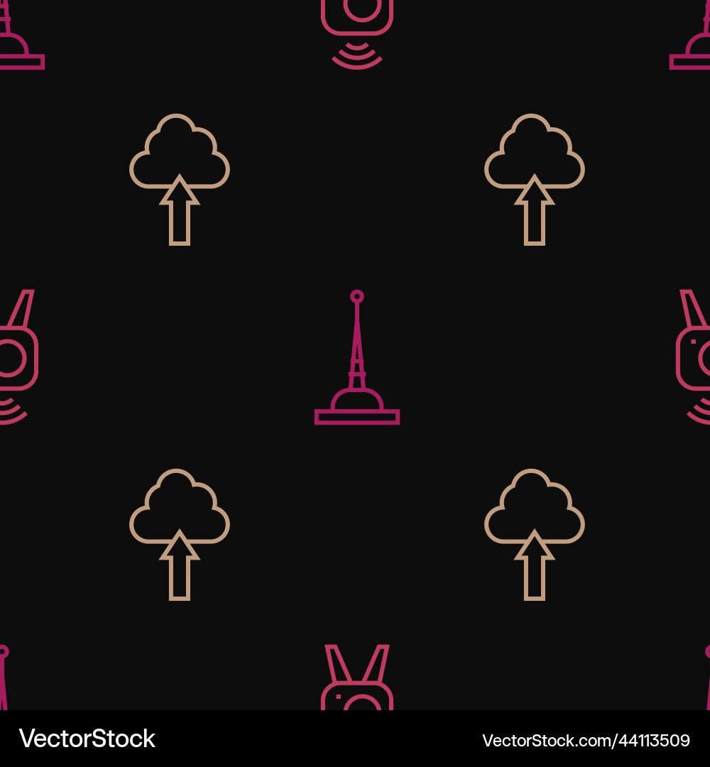 Set line web camera cloud upload and antenna Set line web camera cloud upload and antenna vector image