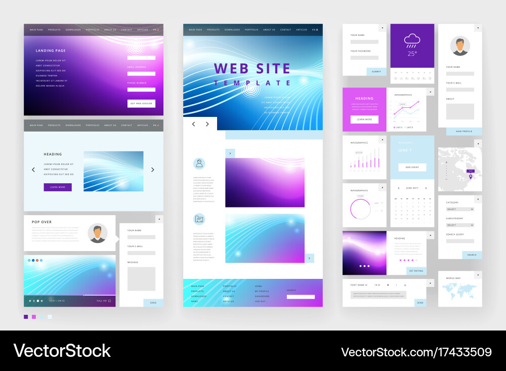 Website template design with interface elements Vector Image