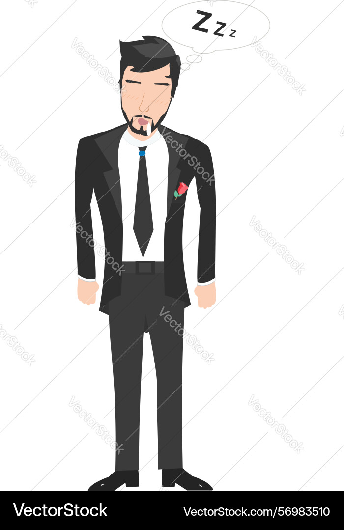 A man in tuxedo with sleepy expression vector image
