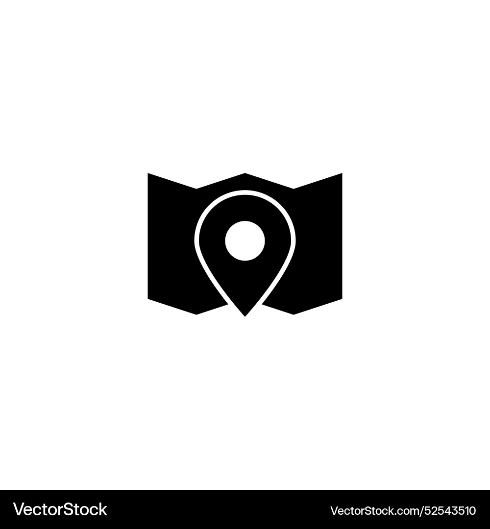 Black map icon with location pin symbolizing Black map icon with location pin symbolizing vector image
