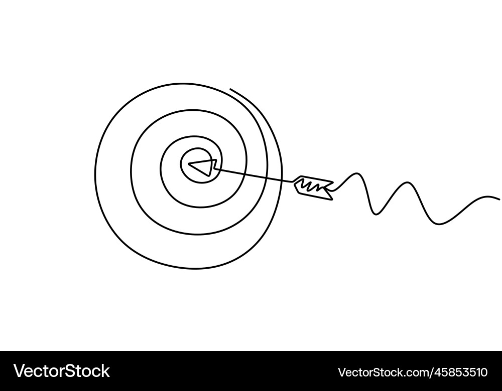 Continuous line drawing of arrow in center Continuous line drawing of arrow in center vector image