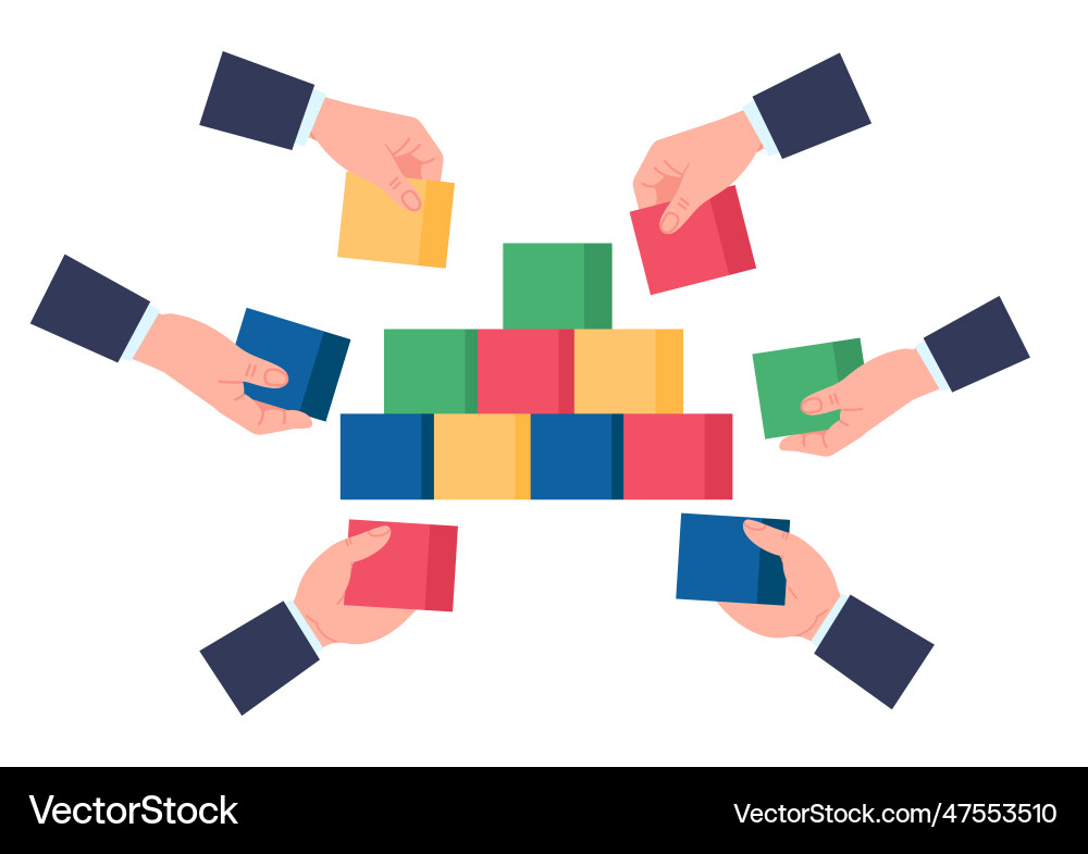 Creating business team hands with dice build Creating business team hands with dice build vector image