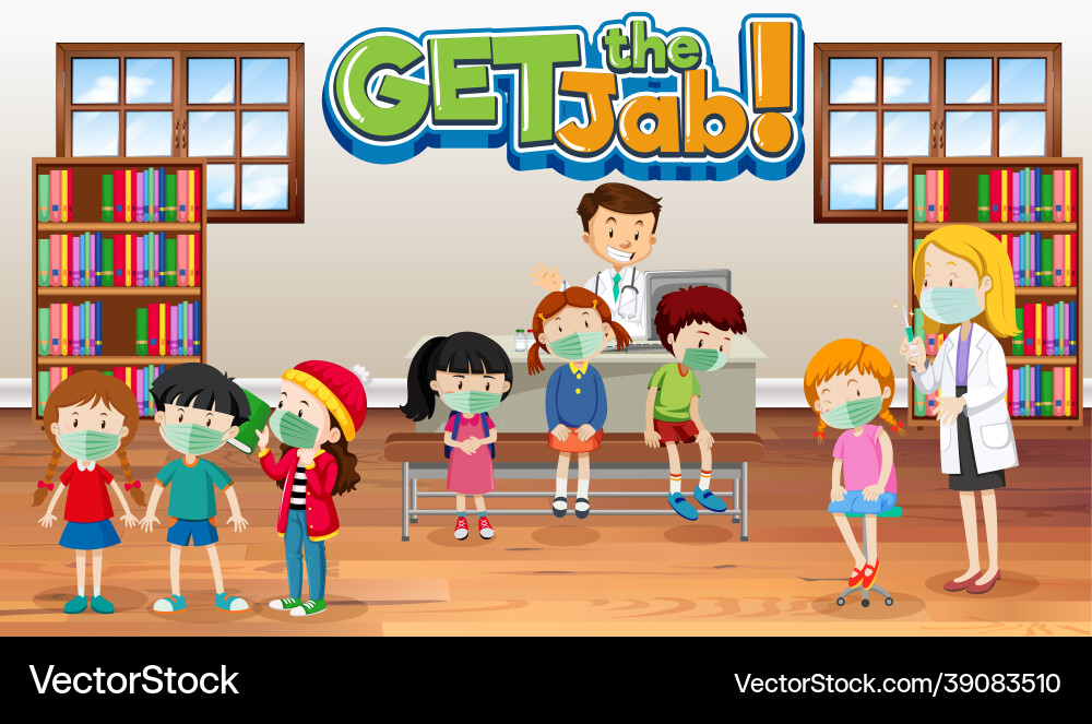 Get the jab font with many kids waiting in queue Vector Image