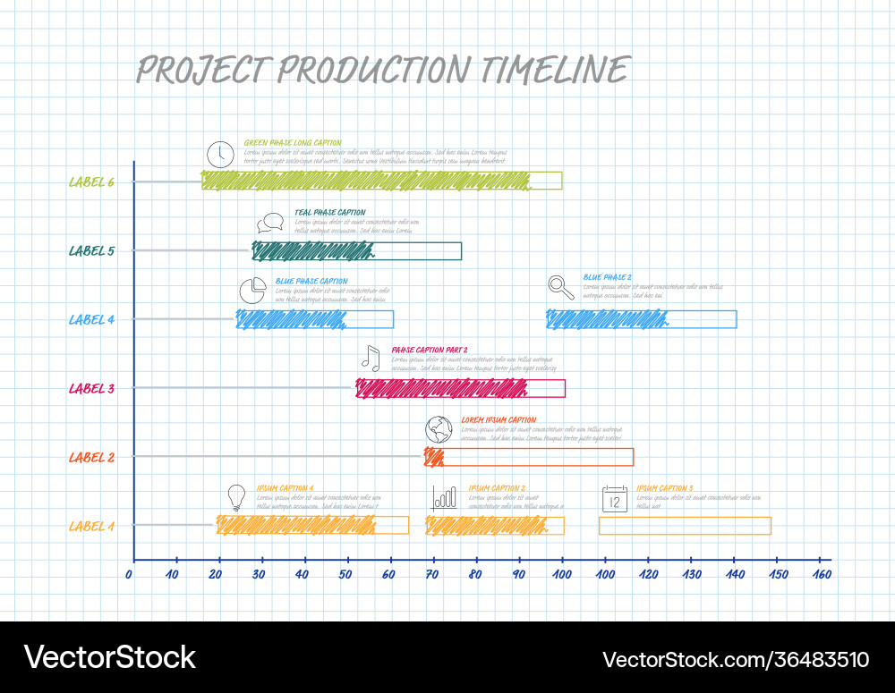 Handmade gantt project production timeline graph Vector Image