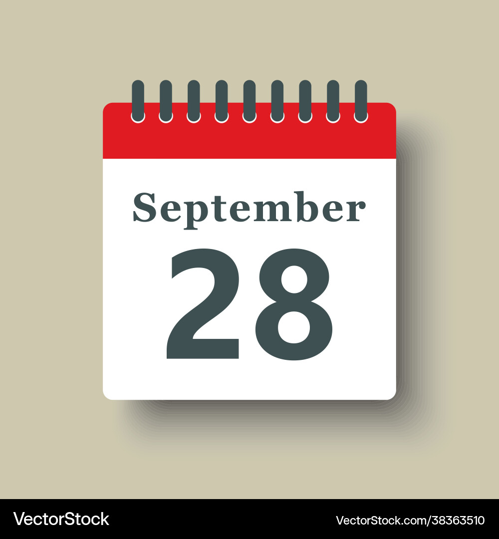 Icon day date 28 september template calendar page Icon day date 28 september template calendar page vector image