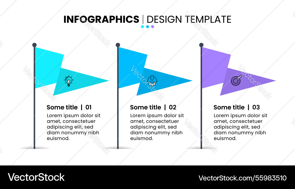 Infographic template 3 flags with icons and text Infographic template 3 flags with icons and text vector image