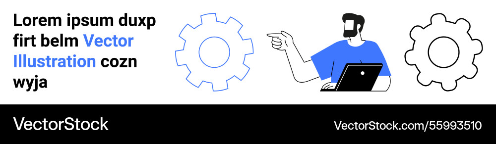 Man with laptop explaining process using gear Man with laptop explaining process using gear vector image