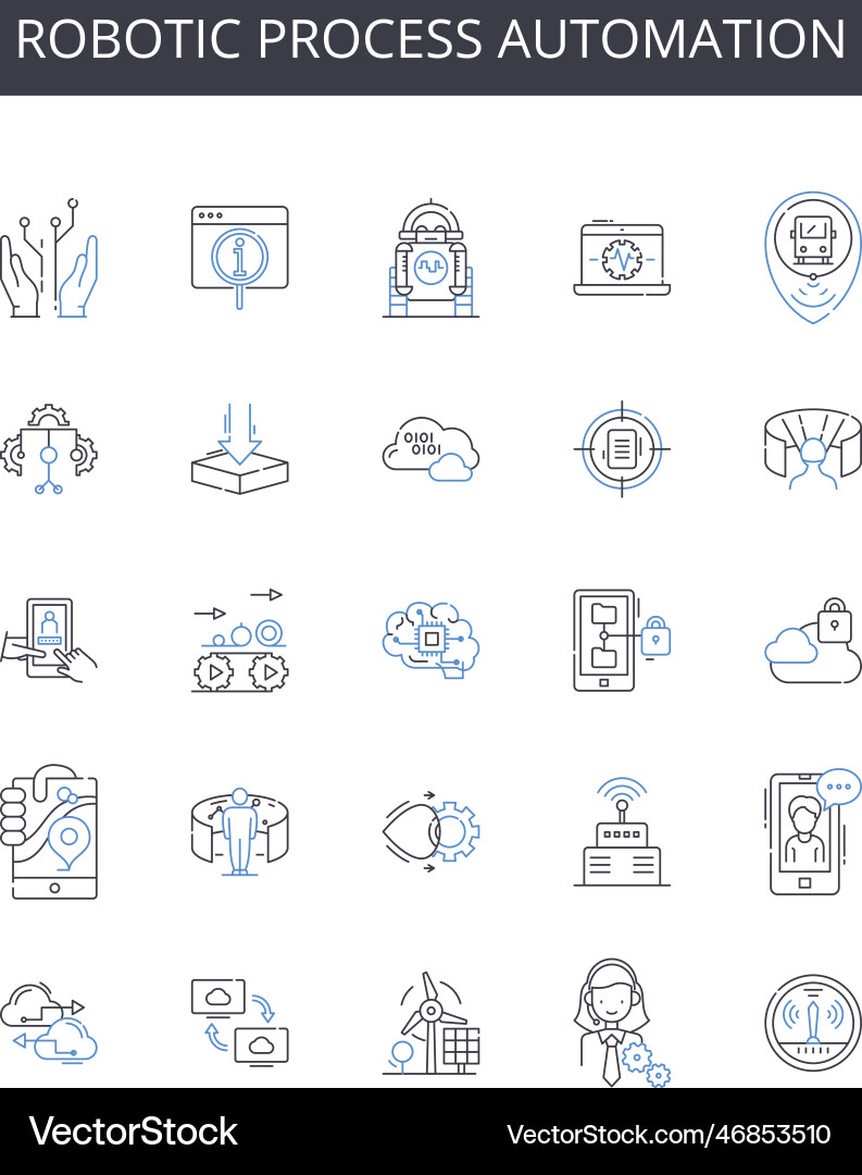 Robotic process automation line icons collection Robotic process automation line icons collection vector image