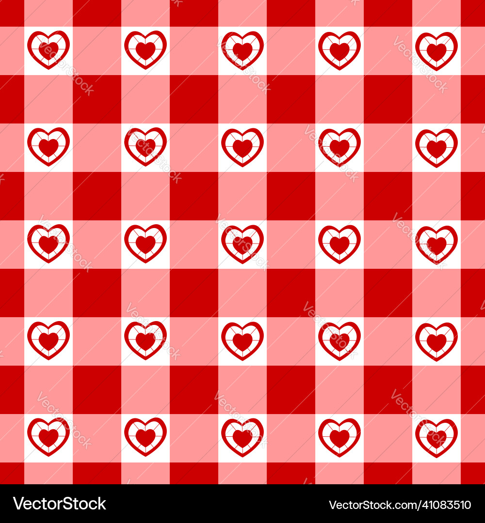 Seamless vichy pattern with hearts checkered Seamless vichy pattern with hearts checkered vector image