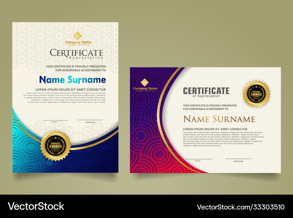 Set modern certificate template with round lines Vector Image
