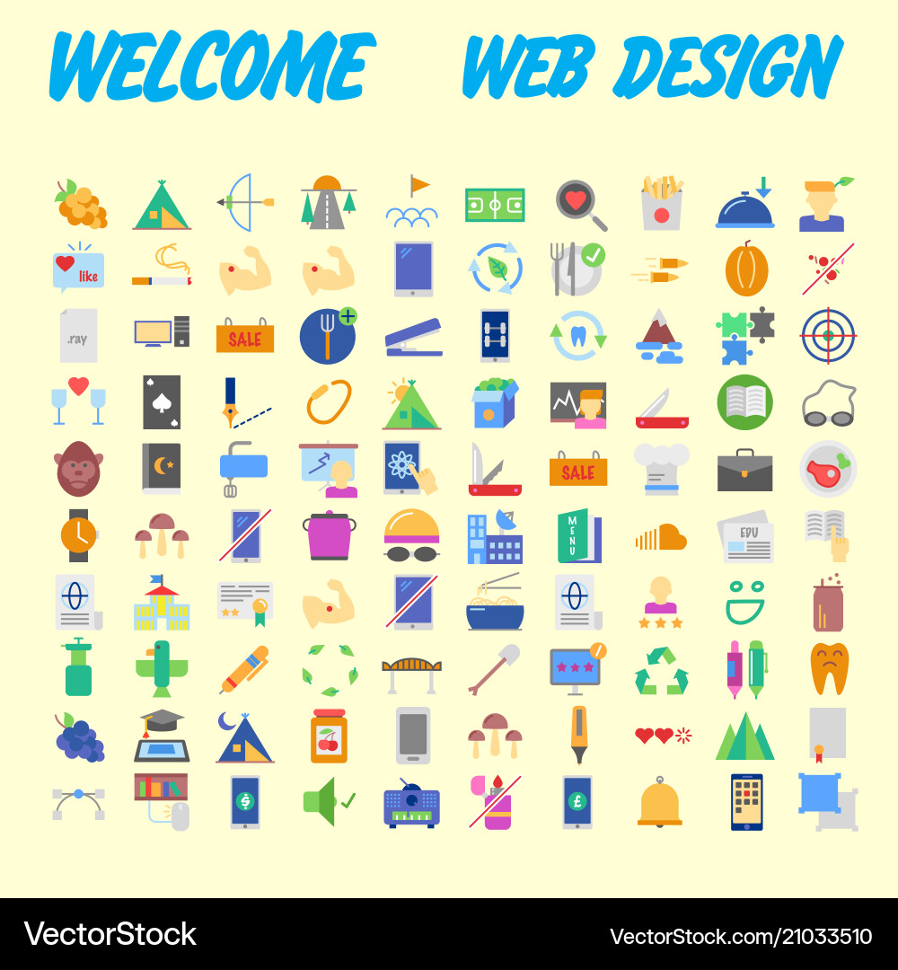 Set of 100 flat web icons on following themes Set of 100 flat web icons on following themes vector image