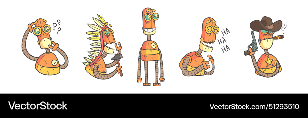 Steampunk robot character in various pose Steampunk robot character in various pose vector image