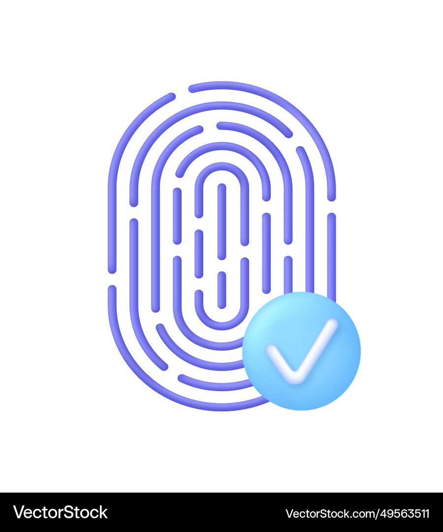 3d fingerprint icon with check mark 3d fingerprint icon with check mark vector image