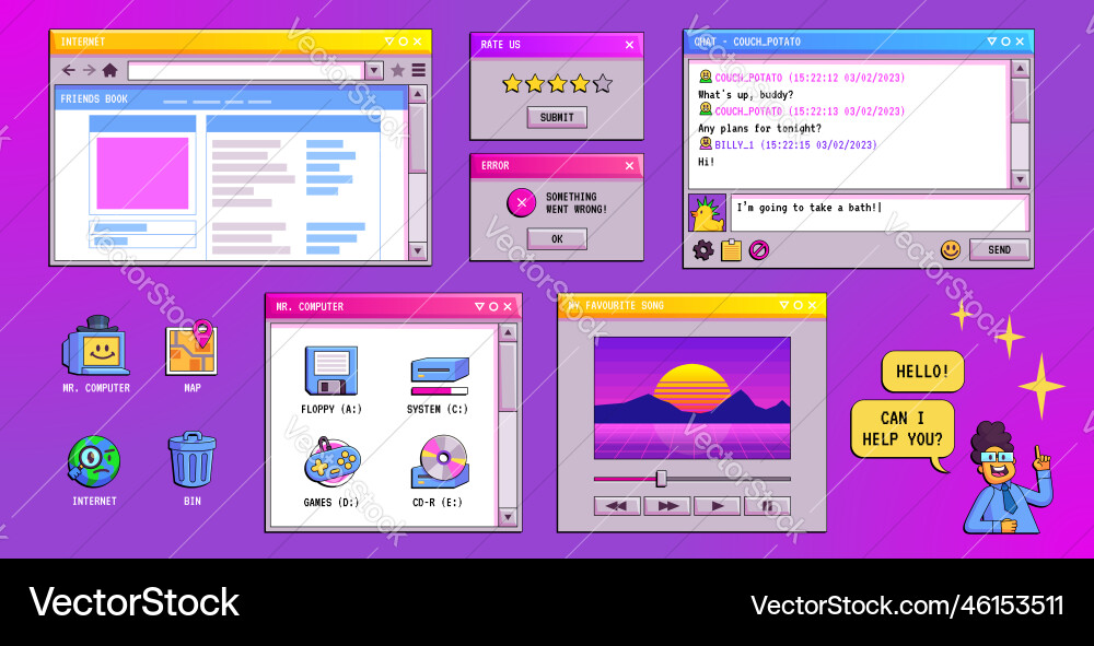 90s Computer Interface - Y2K Style vector image