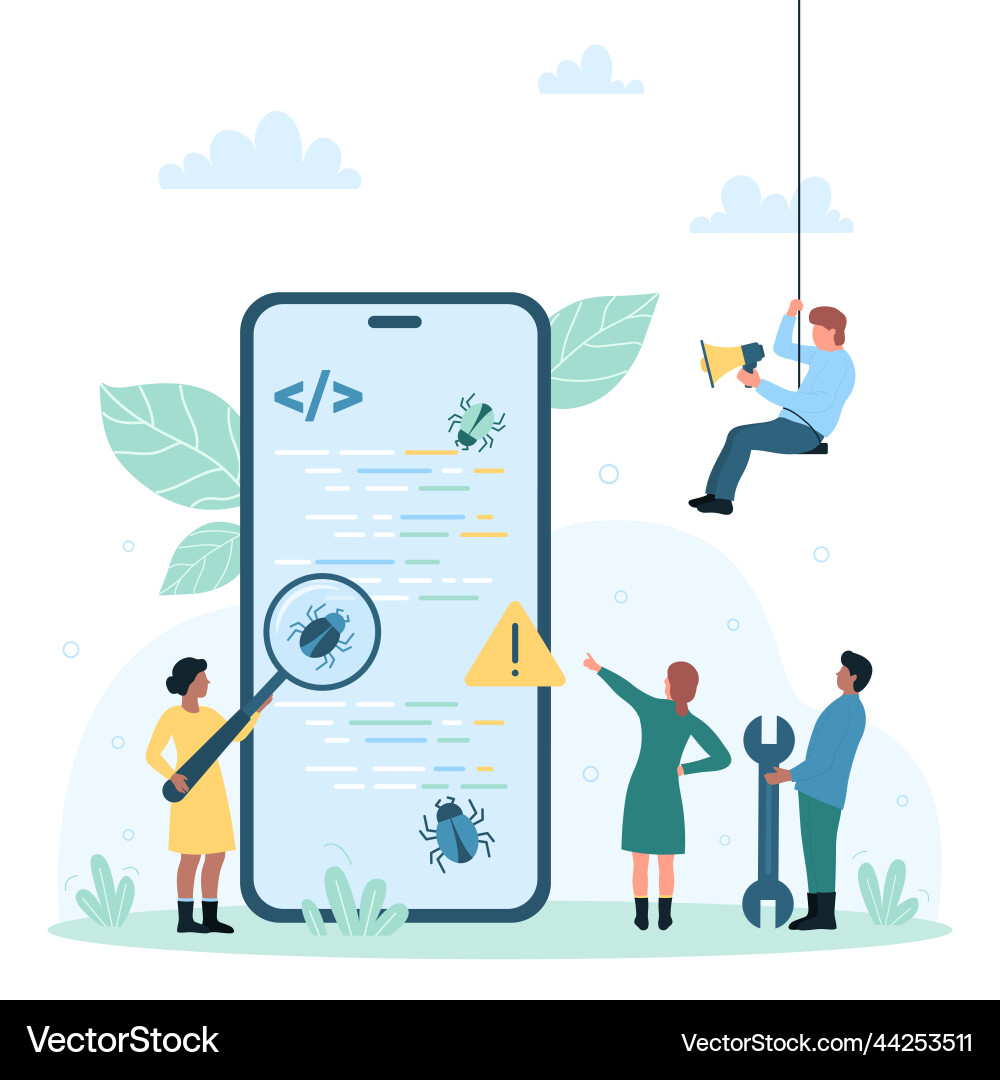 Bug report on phone screen tiny programmers vector image