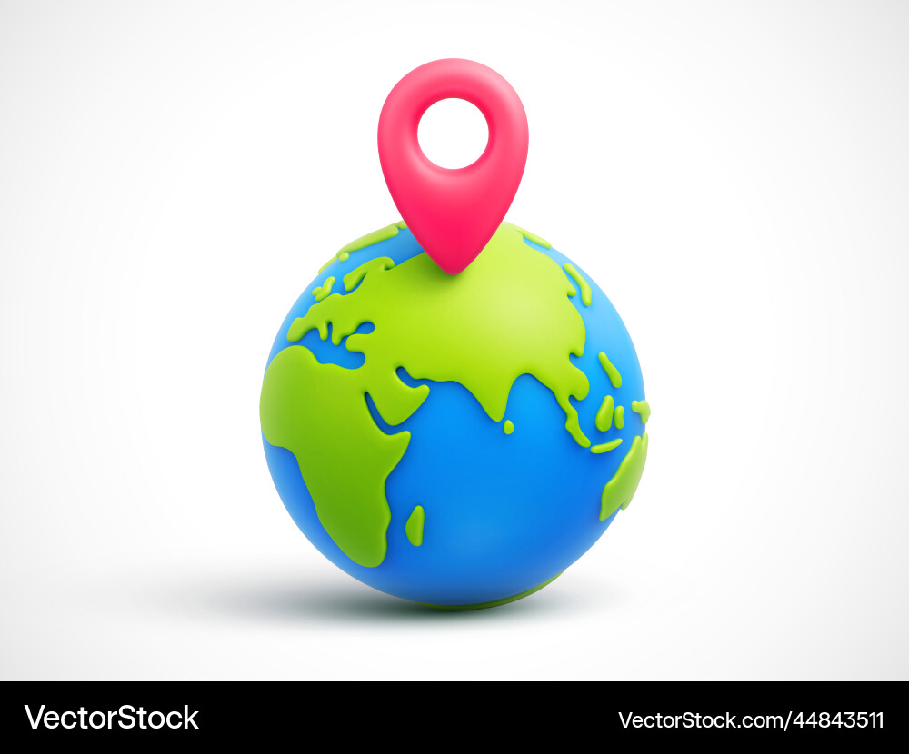 Cartoon planet earth with red pointer Cartoon planet earth with red pointer vector image