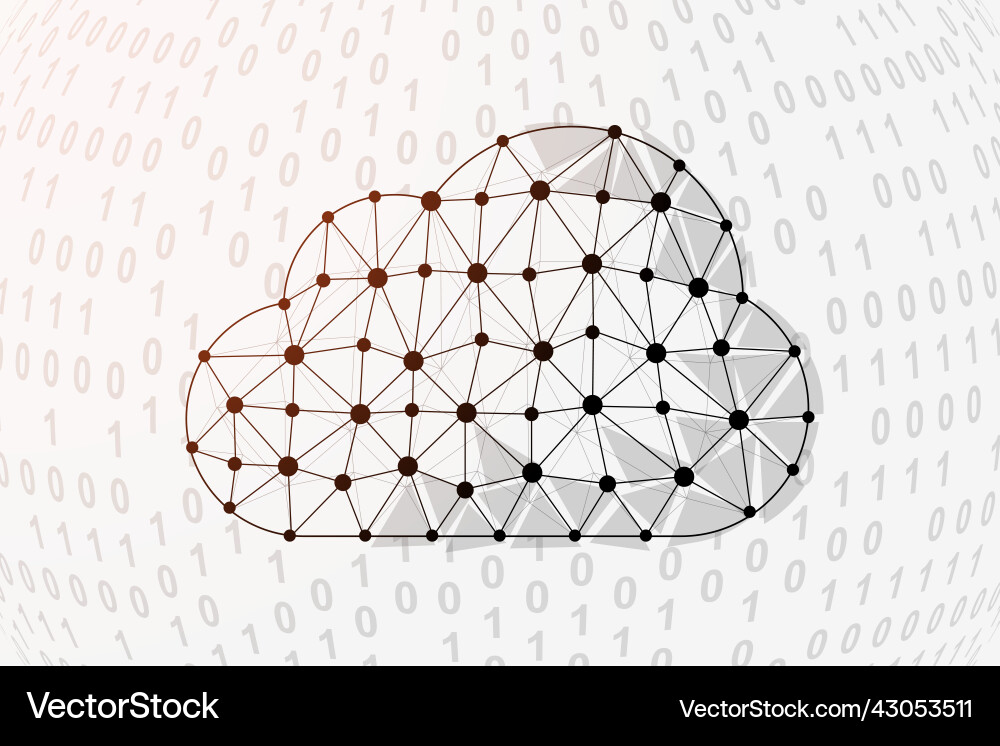 Cloud 3d low poly symbol with binary code Cloud 3d low poly symbol with binary code Vector Image
