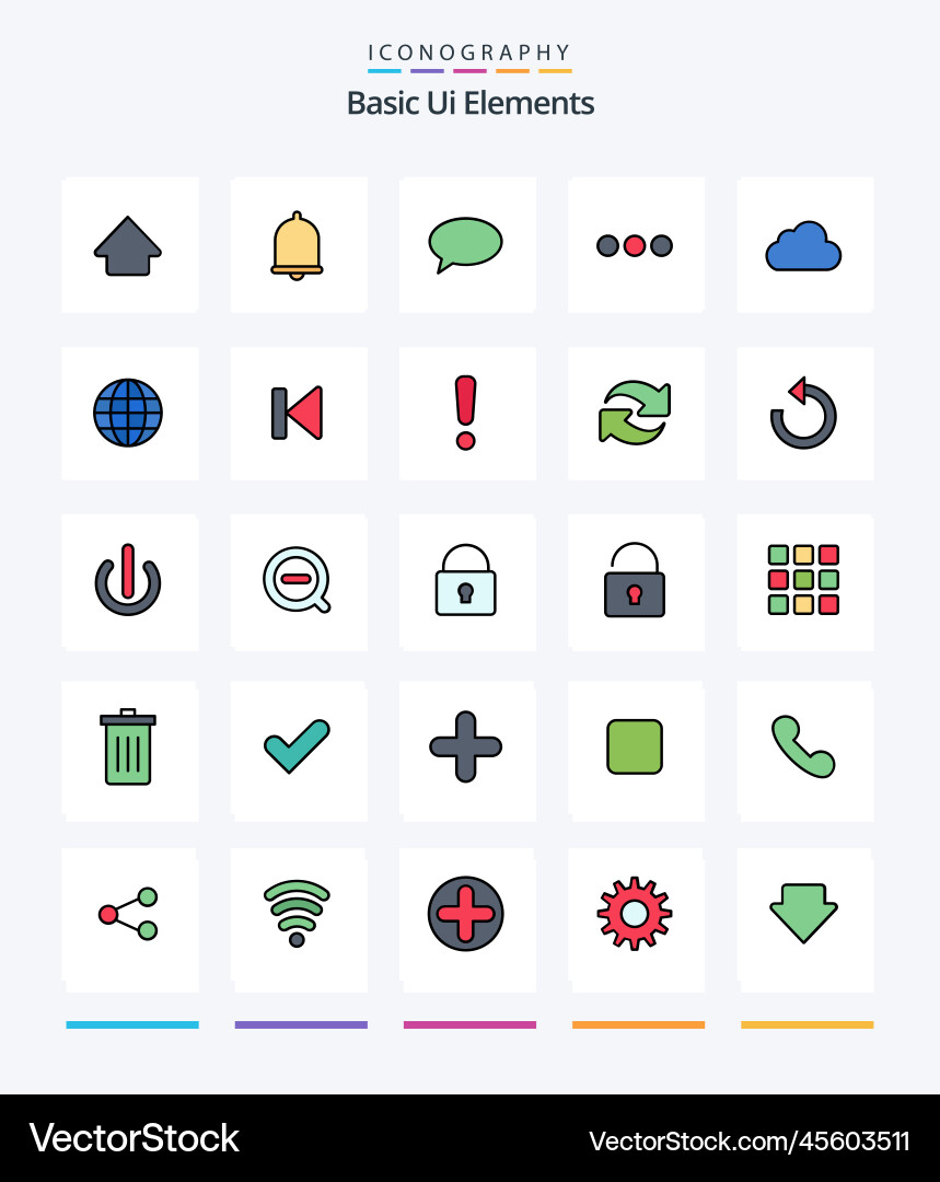 Creative basic ui elements 25 line filled icon vector image