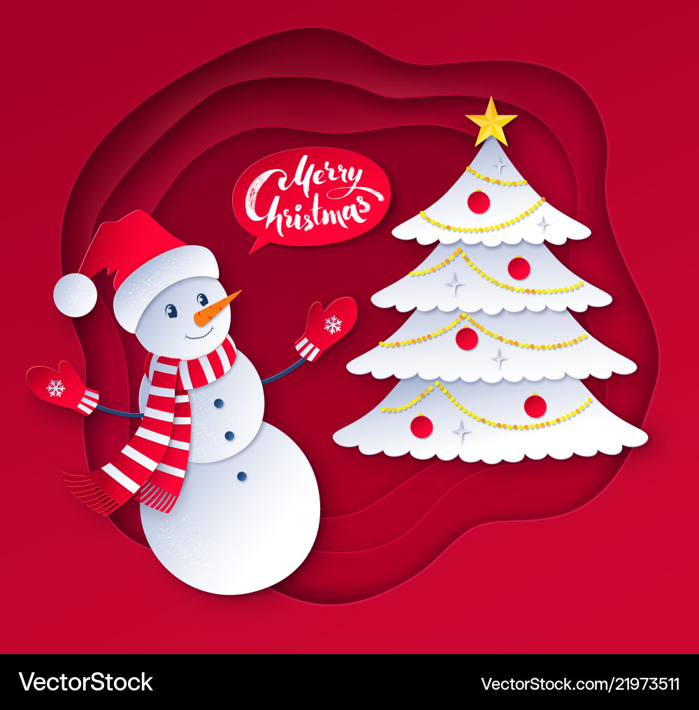 Cut paper art style of snowman Cut paper art style of snowman vector image